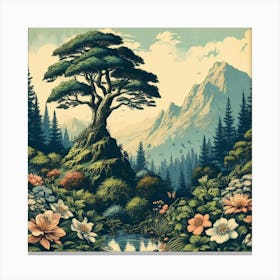 One Tree On The Top Of The Mountain Towering 13 Canvas Print