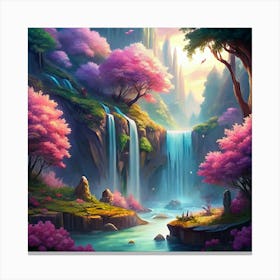 Serene Waterfall In A Fantasy Forest Canvas Print