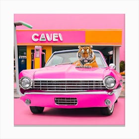 Tiger Chilling On Pink Car Canvas Print