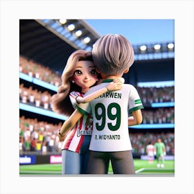 Soccer Couple Hugging Canvas Print