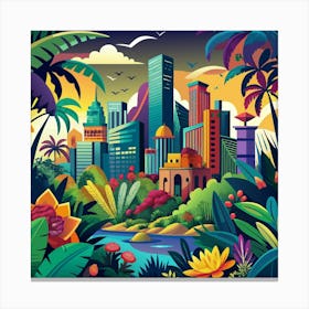 A Vibrant Cityscape With A Twist Incorporate Tropical Canvas Print