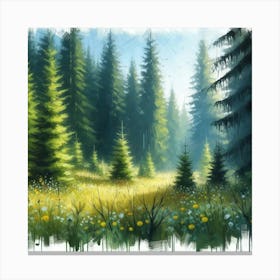 Coniferous Forest, Acrylic Painting Style Canvas Print