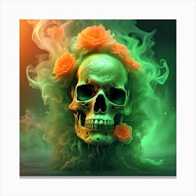 Skull With Flowers and Smoke Canvas Print
