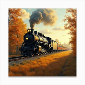 Rustic Train Traveling Through A Golden Autumn Landscape 1 Canvas Print