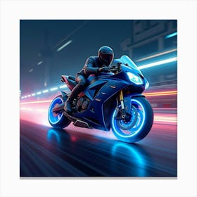 Super Bike With Neon Blue Highlights And Glowing Wheels Racing Fast 1 Canvas Print