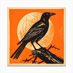 Retro Bird Lithograph Raven 3 Canvas Print