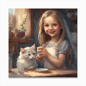 Little Girl With Cat Canvas Print