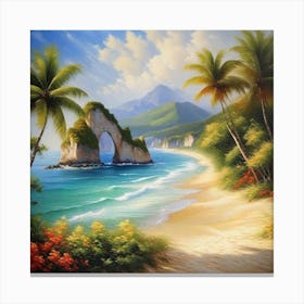 Beach With Palm Trees 9 Canvas Print