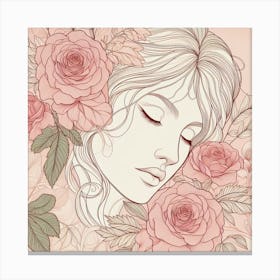 Roses With A Girl Canvas Print