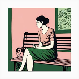 Woman Sitting On A Bench 1 Canvas Print