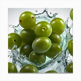 Green Grapes Splashing Water Canvas Print