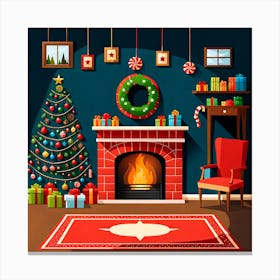 Christmas Living Room, Christmas Tree art, Christmas Tree, Christmas vector art, Vector Art, Christmas art, Christmas Canvas Print
