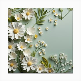 Paper Flowers On A Green Background Canvas Print