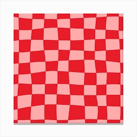 Hand Drawn Checkerboard Pattern (red/pink) Canvas Print