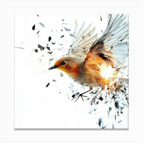 Robin Flying Through Shattered Glass Canvas Print