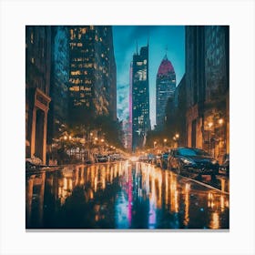 Rainy City Street Canvas Print