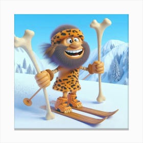 Prehistoric Man On Skis 2 Canvas Print