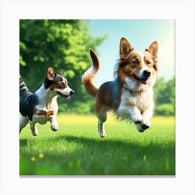 Two Dogs Running In The Park Canvas Print