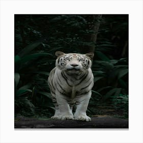 White Tiger In The Jungle Canvas Print