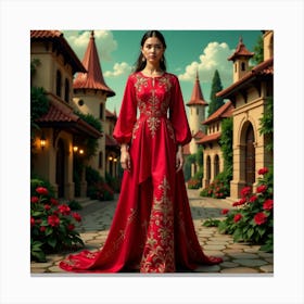 Russian Woman In Red Dress 2 Canvas Print