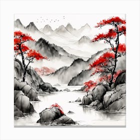 Chinese Landscape Mountains Ink Painting (96) Canvas Print