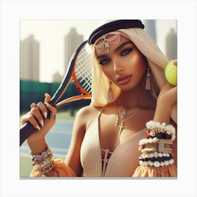 Asian Woman Holding Tennis Racket Canvas Print