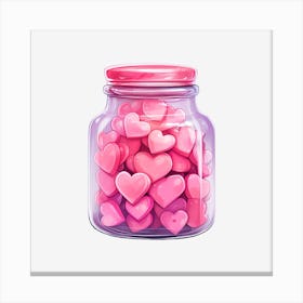 Pink Hearts In A Jar 15 Canvas Print