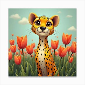 Cheetah With Blooming Tulips 1 Canvas Print