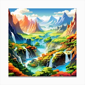 Waterfall In The Mountains Canvas Print