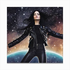 The Image Depicts A Woman Suspended In Midair Against A Backdrop Of Stars And Galaxies 1 Canvas Print