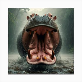 Hippo In The Rain Canvas Print