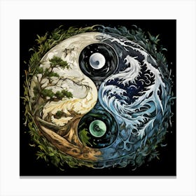 Yin And Yang Symbol With Natural Elements Representing Balance And Harmony Canvas Print