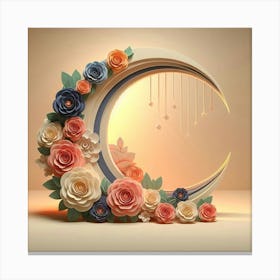 Paper Crescent With Flowers Canvas Print