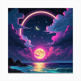 In The Dark Of Night Moonlit sea Canvas Print