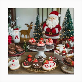 A Christmas Dessert Table With Chocolate Canvas Print