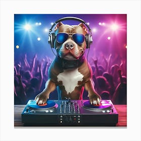 A Pitbull Dog Djaying On A Dj Set Canvas Print