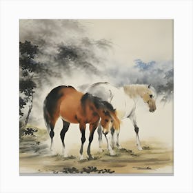 Horses In The Forest Canvas Print