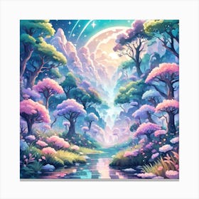 A Fantasy Forest With Twinkling Stars In Pastel Tone Square Composition 459 Canvas Print