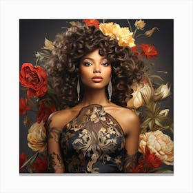 Beautiful African American Woman With Flowers Canvas Print