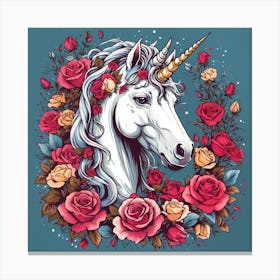 Dreamshaper V7 Alone Colorful White Unicorn With Roses Beautif 2 Canvas Print