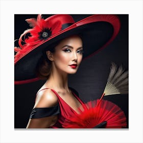 Beautiful Woman In Red Hat 5 Canvas Print