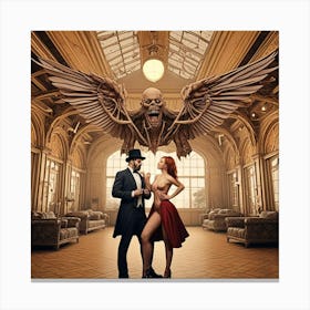 Steampunk Couple In Ballroom Cubism Style Canvas Print