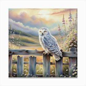 Snowy Owl On A Fence Canvas Print