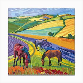Horses in the English Countryside Series, Hockney Style. 3 Canvas Print