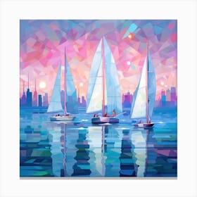 Sailboats At Sunset 7 Canvas Print