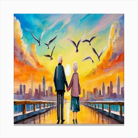 Old Couple Holding Hands Canvas Print
