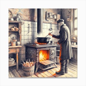 Old Man Cooking In The Kitchen Canvas Print