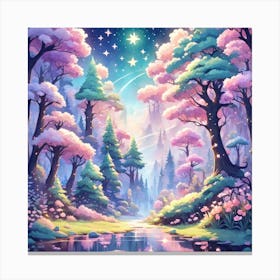 A Fantasy Forest With Twinkling Stars In Pastel Tone Square Composition 71 Canvas Print