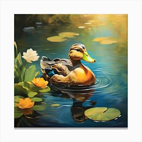 Duck In Pond Canvas Print
