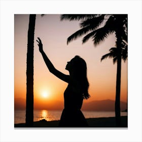 Silhouette Of A Woman At Sunset Canvas Print
